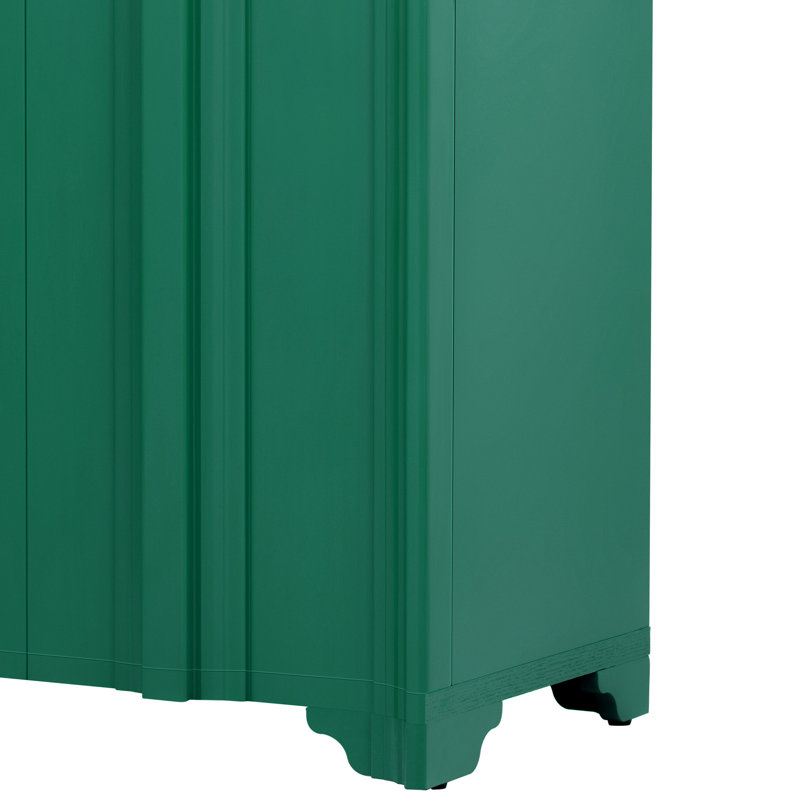 Buffet 4 portes Artisano avec détails linéaires complexes et placage de pin de qualité supérieure, Vert