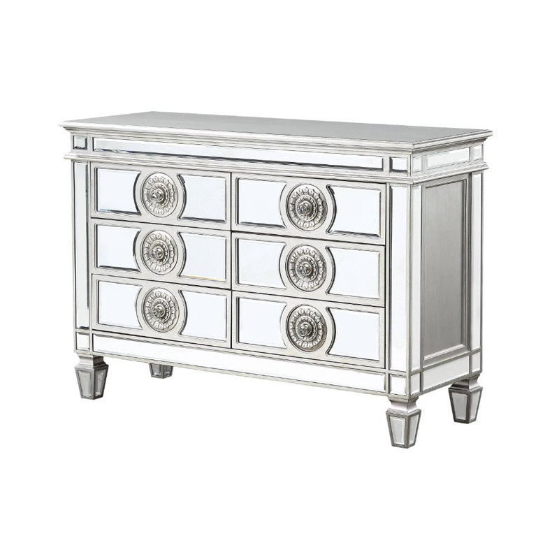 Desserte rectangulaire à 6 tiroirs L 49 po Montana, platine antique, crédence de bureau, buffet, buffet