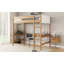 Lit mezzanine simple avec bureau, structure rembourrée, échelle, barrières de sécurité, tête et pied de lit en tissu molletonné Teddy