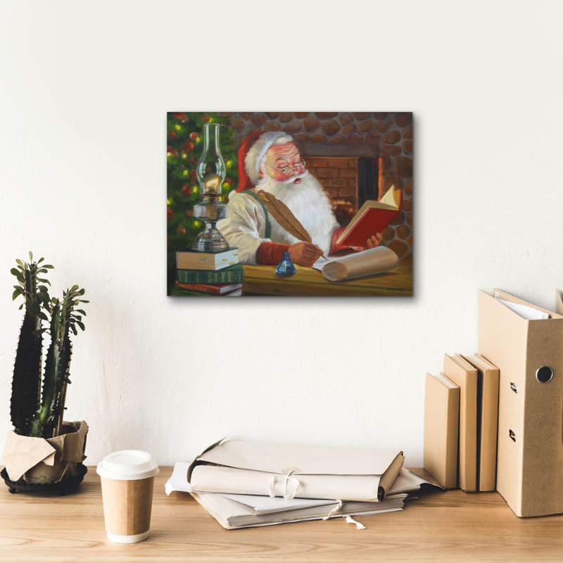 «Santa faisant une liste» par David Lindsley, art mural sur toile, H 12 po x l 16 po x P 0,75 po
