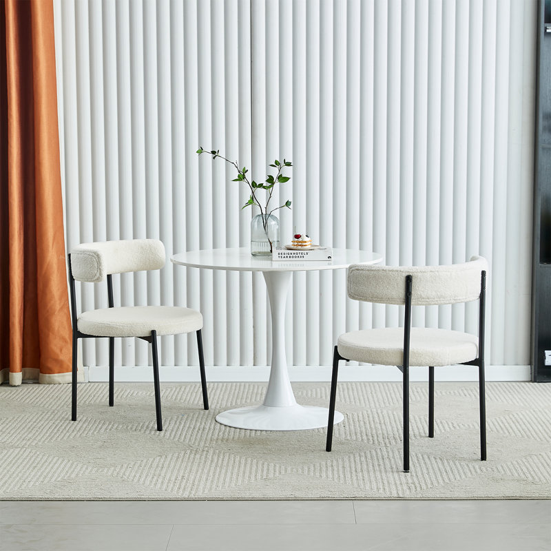 55.9cm H Fabric Upholstered Metal Side Chair in White