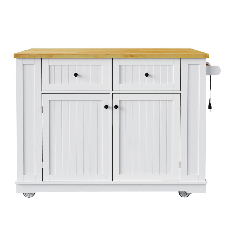 48Inch Kitchen Island With 2 Bar Stools, White/Natural