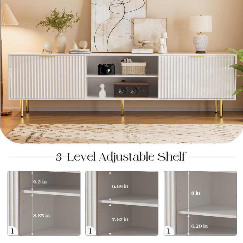 Modern TV Stand Entertainment Center with Storage Cabinets & Cable Management, for TVs up to 75'', for Living Room, White
