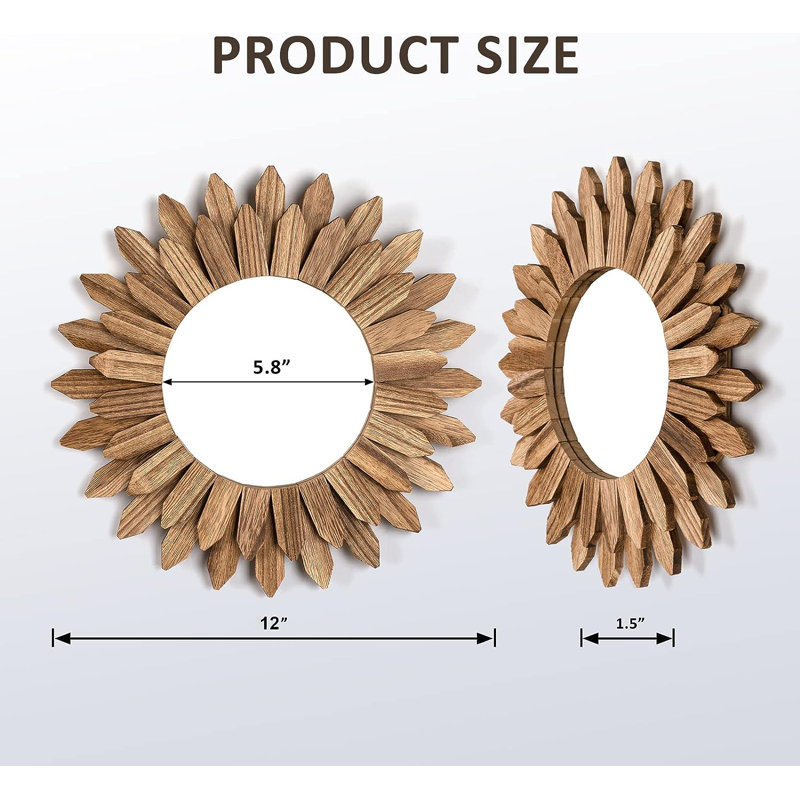 Boho - ensemble de 2 miroirs muraux décoratifs en bois rustique 12 po