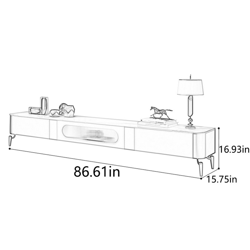 Meuble télé haut de gamme en bois massif, 86.61"