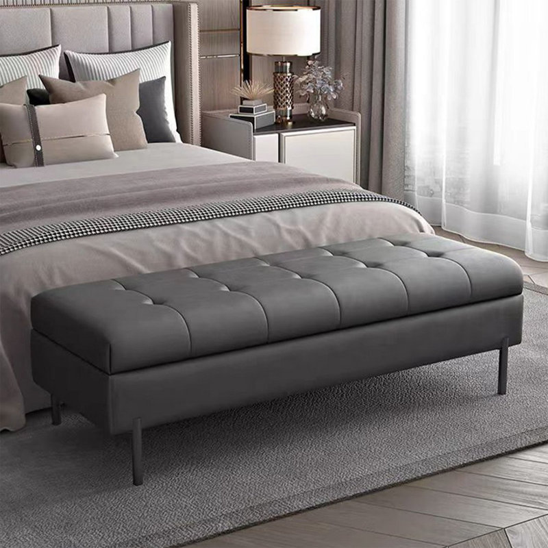 Dark Gray Upholstered Bench, 15.75" H x 62.99" W x 15.75" D, Dark Gray