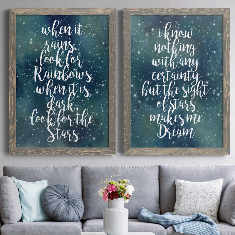 Galaxy Quote I - Ensemble de 2 encadrements d'art textuel, Toile avec cadre gris, H 43,5 po x l 31,5 po x P 1 po