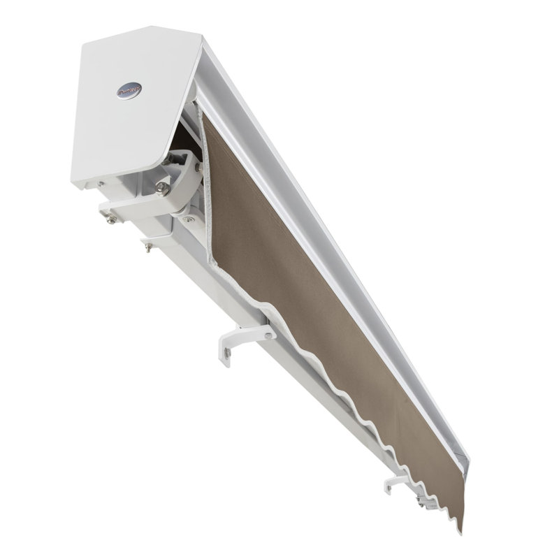 Auvent de patio rétractable avec capuchon Awntech Destin, Taupe, l 10 pi x P 8 pi, Moteur droit
