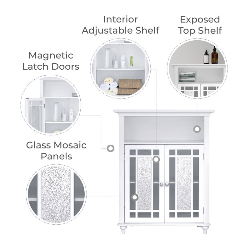 Caleb Freestanding Floor Accent Bathroom Cabinet with Glass Mosaic Doors and Adjustable Shelf, White