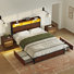 Ensemble de chambre à coucher 3 pièces, lit moderne avec 2 tiroirs et 2 tables de chevet inclinées