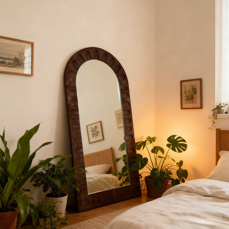 French medieval retro floor-to-ceiling arched full-length mirror, 74.8" H x 35.43" W