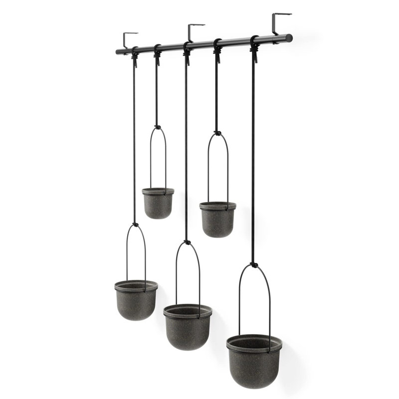 Black Adjustable Hanging Planter Set with Recycled Pots