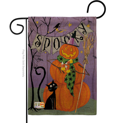 Breeze Decor G162085-Db Spooky Pumpkin Men Burlap Fall Halloween Impressions Decorative Vertical 13" X 18.5" Double Sided Garden Flag