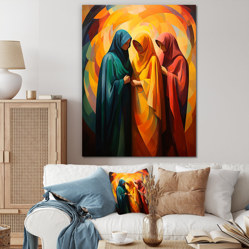 Jaune et orange, culture de la prière de l'Islam 1 - Art mural, Toile tendue, H 32 po x l 24 po x P 1 po