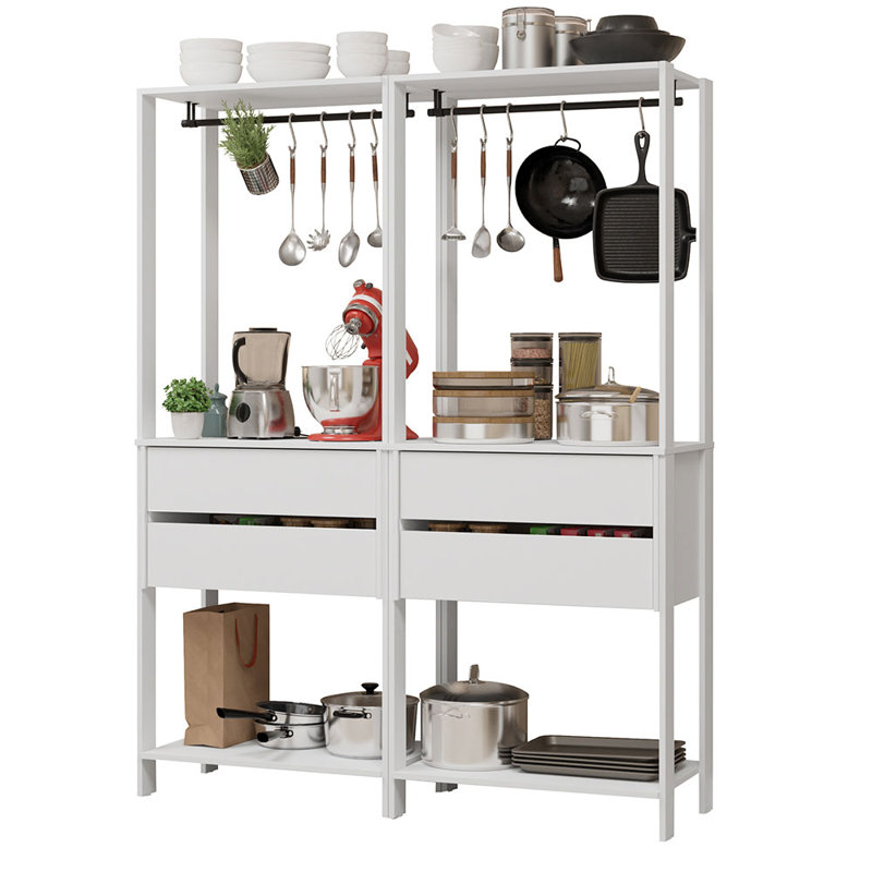  Garage Storage Rack with 4 Drawers and Hanging Spaces 55"L Multiuse Modular Organization Cabinet for Tools - White, White