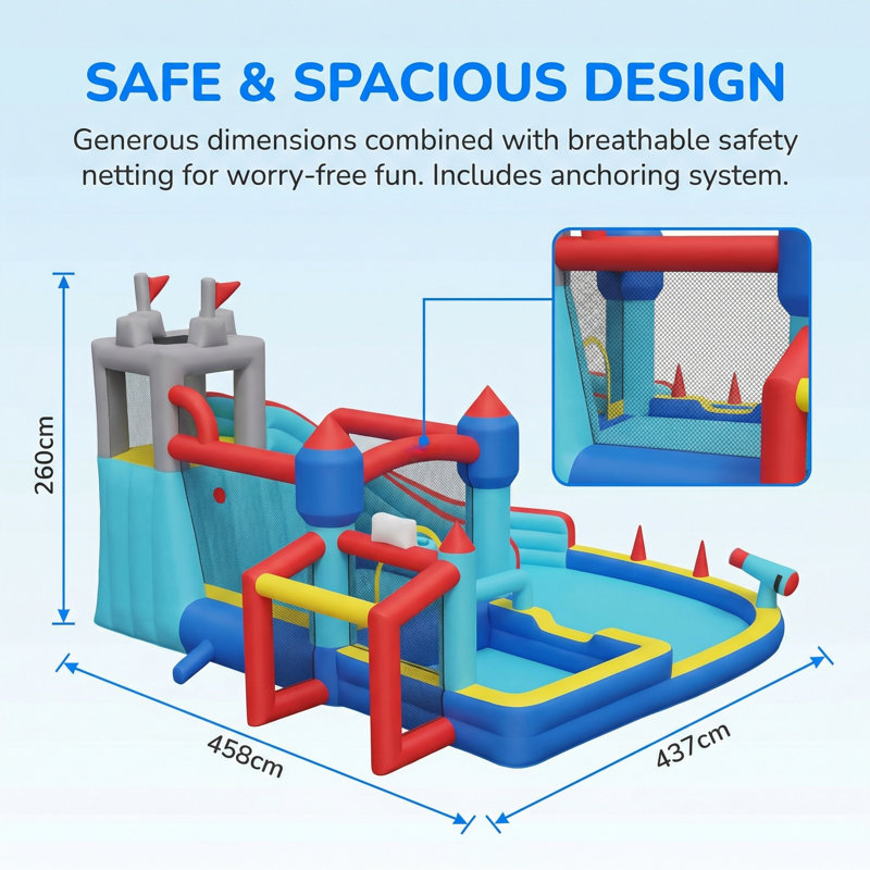 Château gonflable multifonctionnel avec parc aquatique et canons à eau