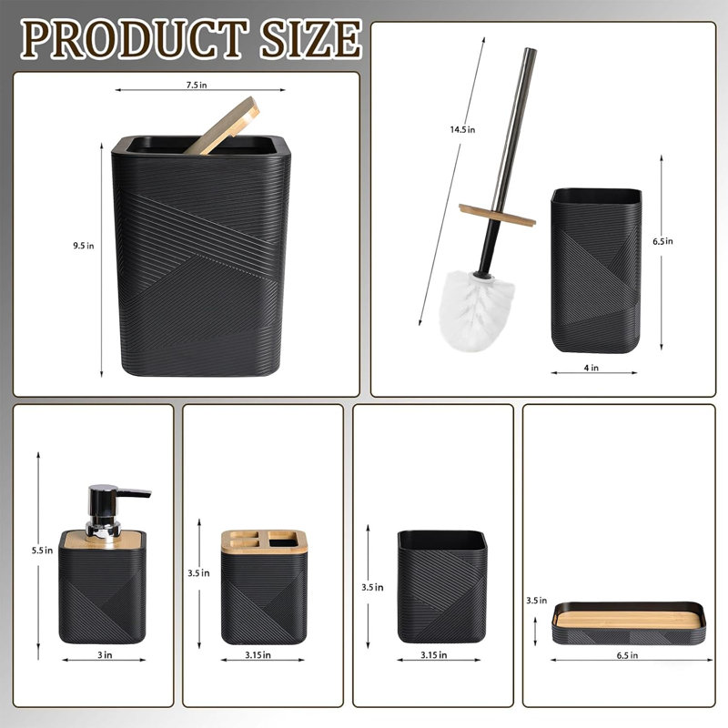 Ensemble d'accessoires de salle de bain en bambou 6 pièces