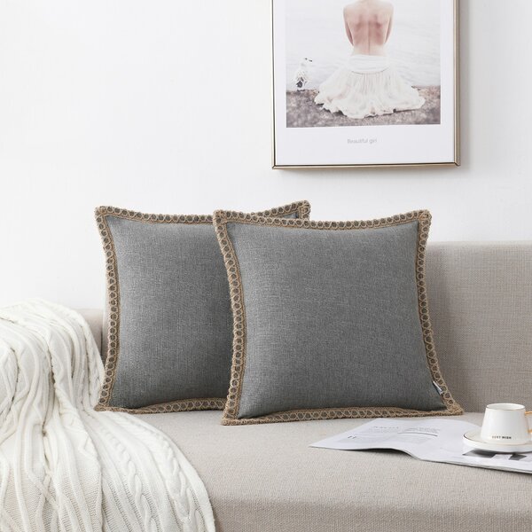 Decorative Throw Pillow Set, Linen Trimmed Farmhouse & Soft Corduroy  Striped Velvet Series Bundle, for Sofa Couch Bedroom, Water Blue & Light  Gray, 18 x 18 