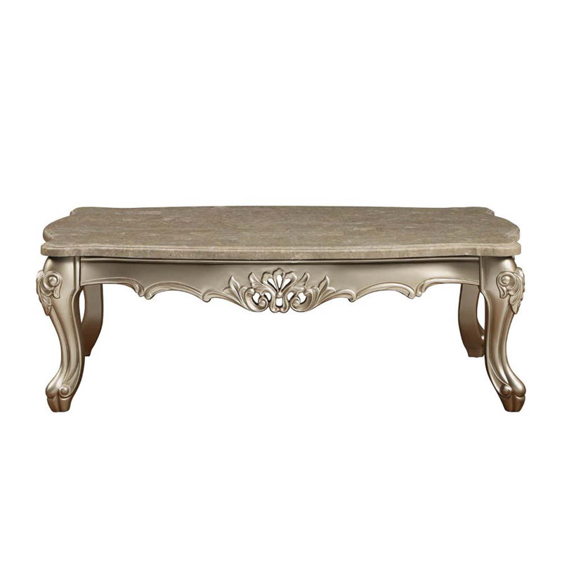Table basse Ranita, plateau en marbre et finition champagne, H 21 po x L 60 po x l 33 po, Champagne