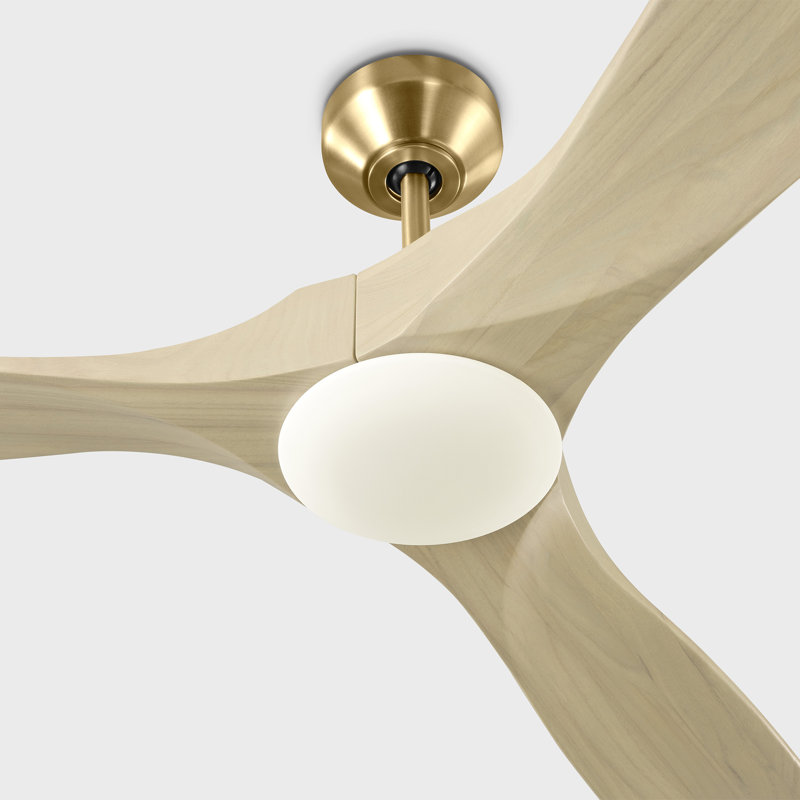 Maverick Smart 60 LED Indoor Ceiling Fan with Threaded Downrod, blades and Handheld Remote, Washed White Oak, Burnished Brass