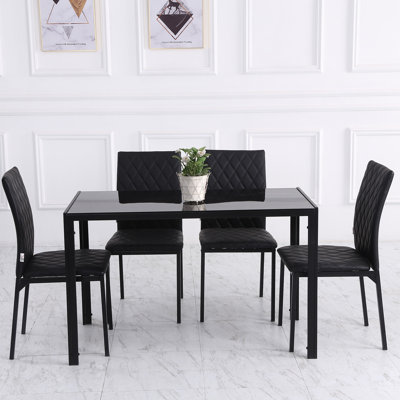 Kulsum 46 cm H Tufted Upholstered Faux Leather Full Back Dining Chair in Black