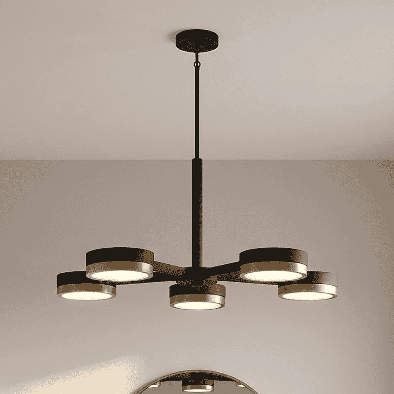  Lustre 5 lumières à DEL Ashor en noir mat avec accents laiton chaud Ashor