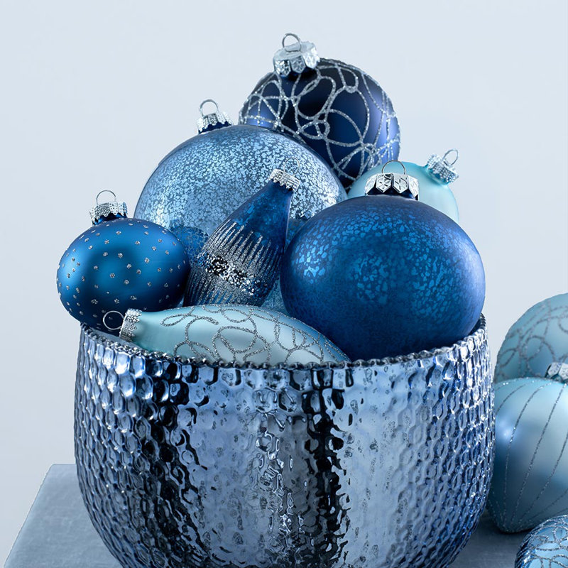 62.3cm Assorted Glass Bauble, Royal Blue/Ice Blue/Silver