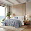 Ensemble de courtepointe 3 pièces en gaze de coton double / grand jacquard, bleu-134532261-134532263