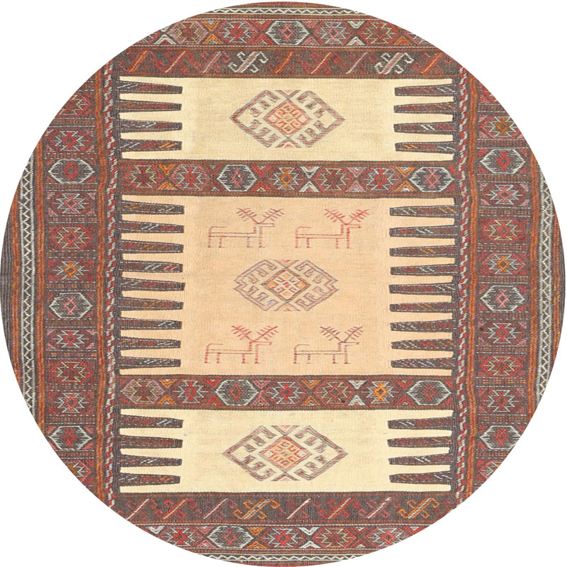 Tapis contemporain beige / brun clair, Rond 5 pi
