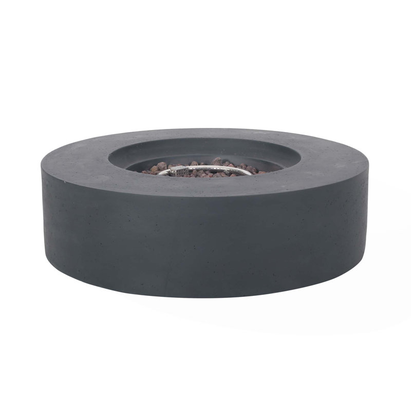 Lightweight Concrete Outdoor Circular Fire Pit, 50,000 Btu (Tank Cover Not Included), Dark Gray