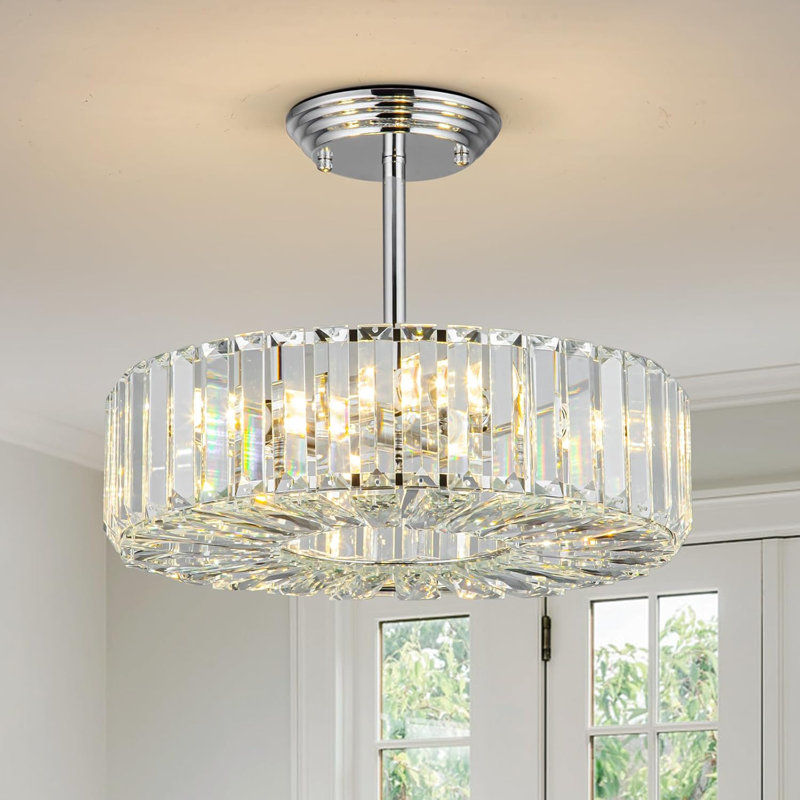 Luminaire suspendu moderne en cristal chromé 14,56 po pour plafonnier encastré dans la salle à manger, le salon, la chambre à coucher