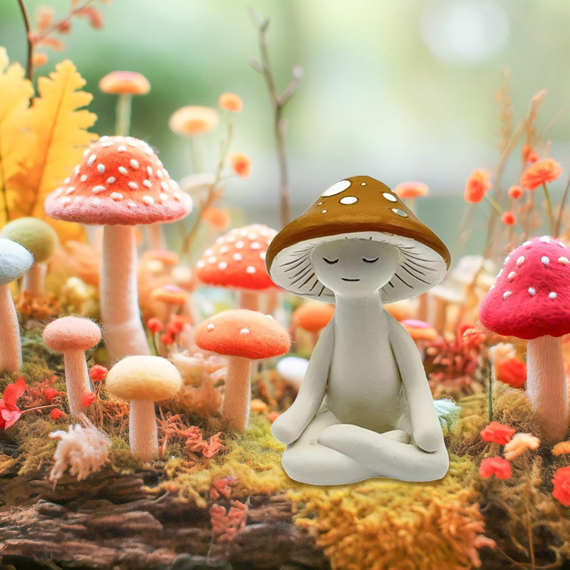 Statue champignon méditant en résine - Décoration botanique 3,15 po pour bureau, tablette et maison