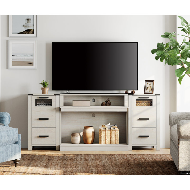Meuble télé avec tiroir Gracie Oaks pour téléviseur de 85 po ou moins, Blanc