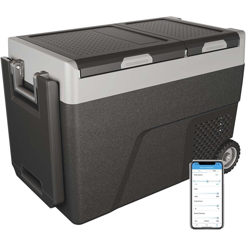 Glacière électrique portative pour voiture 40 Qt (38l), réfrigérateur-congélateur 12v pour voiture, double zone, 4? ~ 68?, Contrôle de l'application, roues, chargeur AC / DC