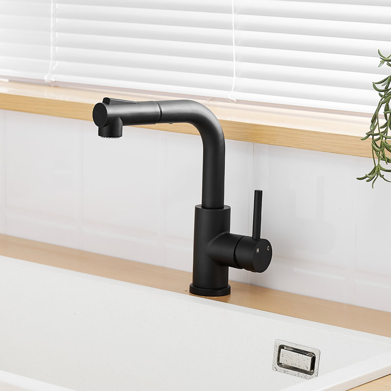 Robinet de lavabo de salle de bain noir avec douchette extractible - pivotant sur 360 °, acier inoxydable, jet moderne et rotatif pour cuisine contemporain