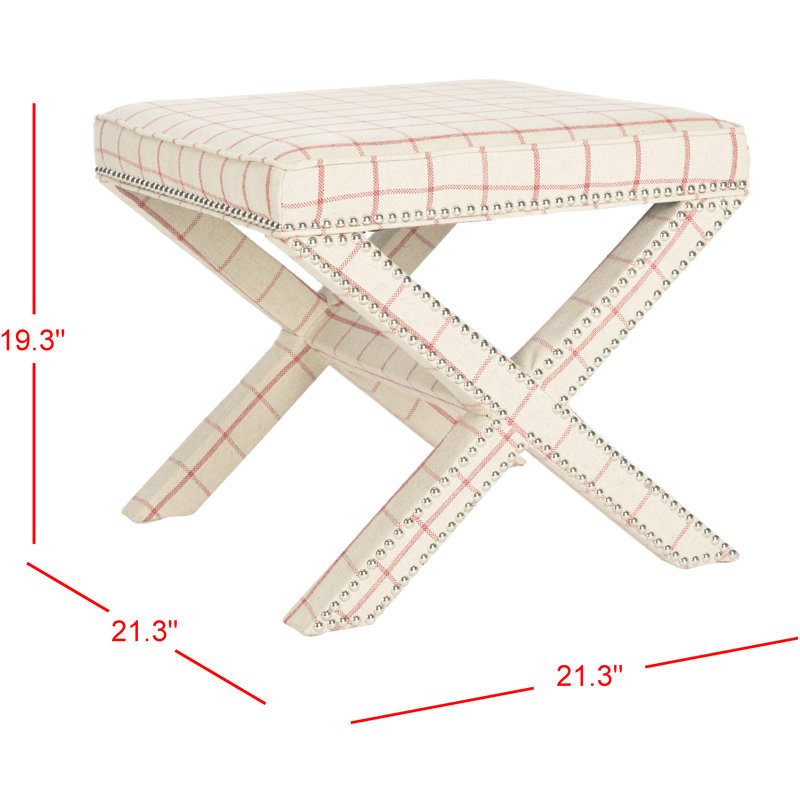 Dangela Upholstered Ottoman, Taupe / Red Checkerboard