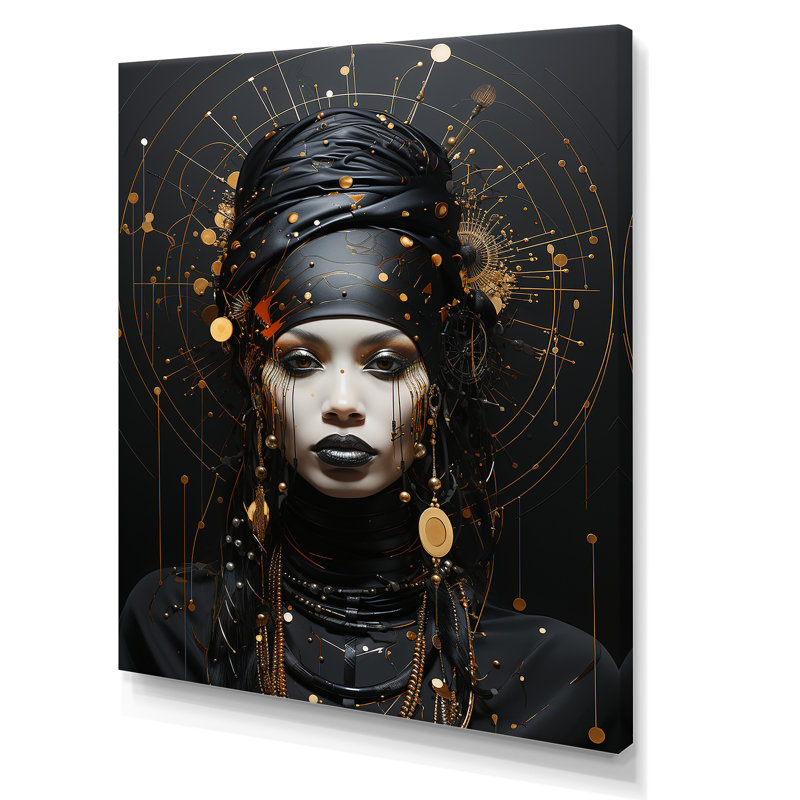 Or africain, élégance dorée et noire - art mural africain, Toile tendue, H 32 po x l 16 po x P 1 po