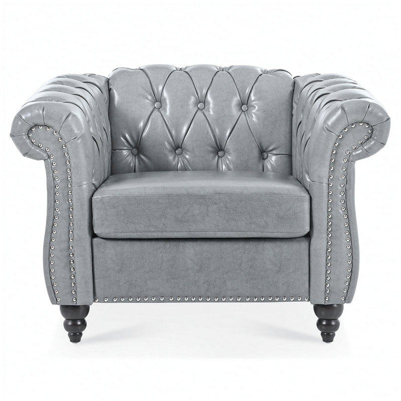Fauteuil d'appoint pour salon, Similicuir gris pâle, Noir