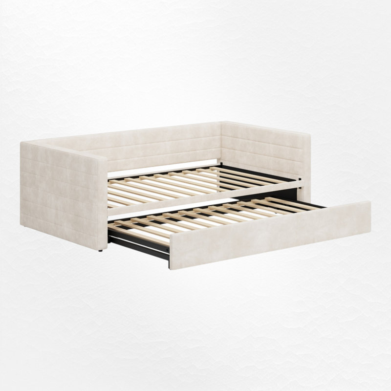 Lit de jour rembourré avec couchette allongée, Beige
