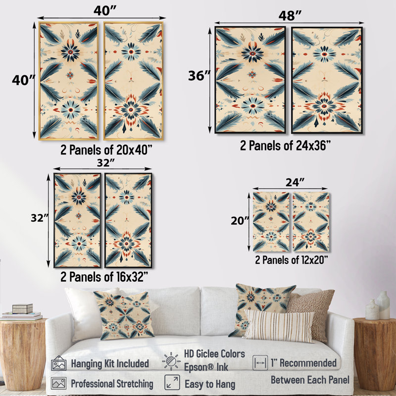 Nomadic Harmony Boho Pattern  - Multicolor Modern Set Of 2 Wall Art, 40" H x 40" W, Floater Framed Print, Brown
