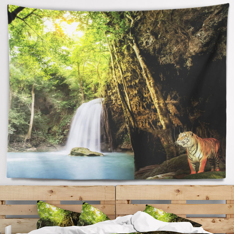 Paysage photographie tiger watching tapisserie tapisserie, H 68 po x l 80 po