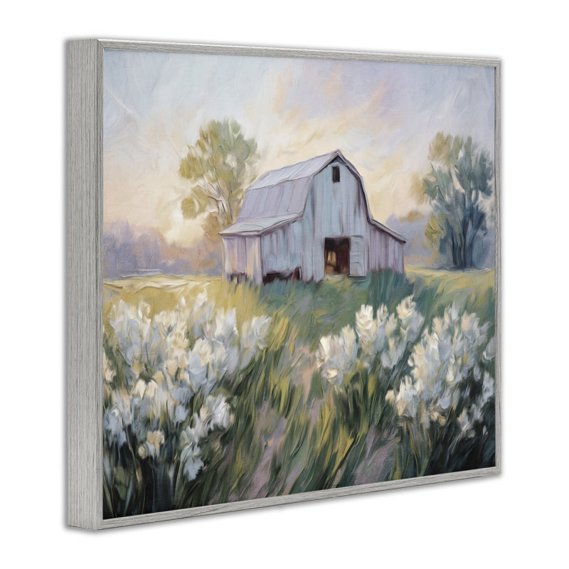 Estampe de paysage de grange isolée, design par Kim Allen, H 11 po x l 14 po, Giclée de ferme grise encadrée