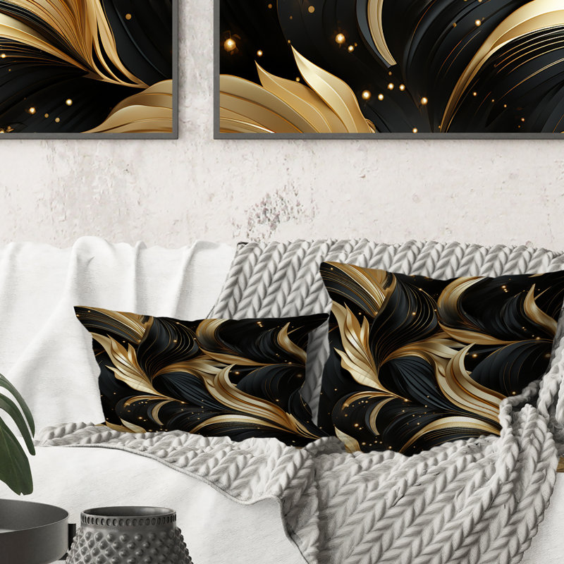 Coussin Midnight Charm Gold and Black III - Marble, 16 po x 16 po