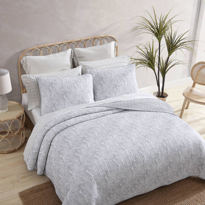 Ensemble de courtepointe réversible en coton gris standard