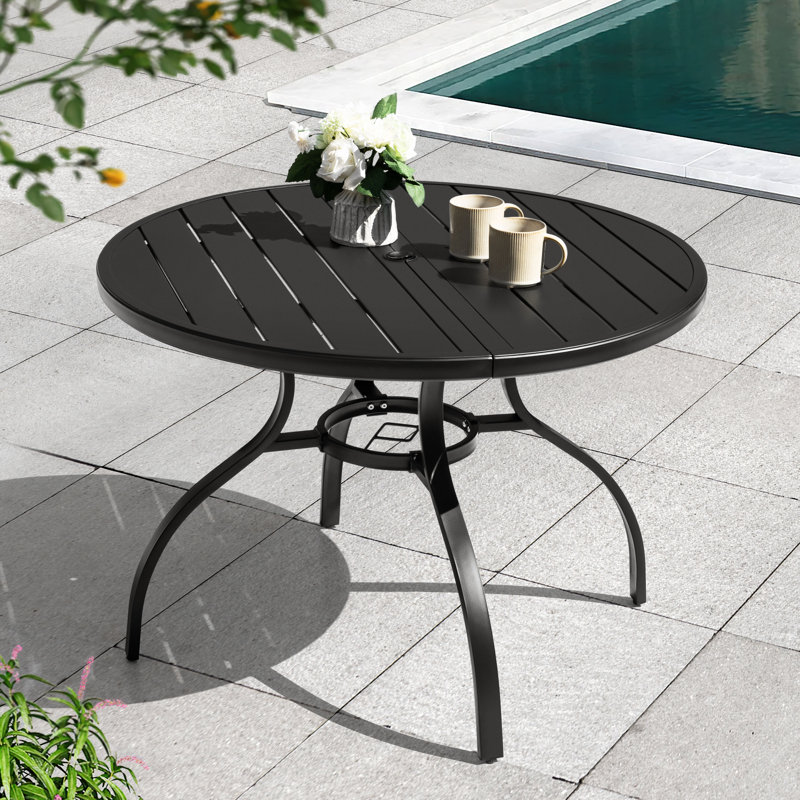 41'' Round Metal Outdoor Patio Dining Table With Umbrella Hole