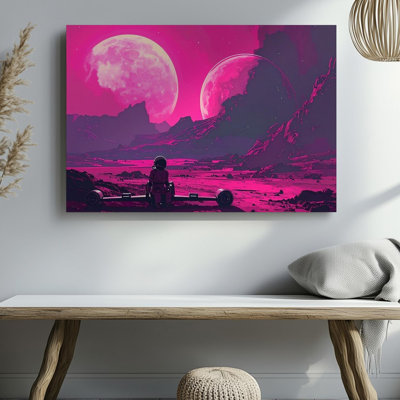 Canvas Wall Art Alien Landscape With Astronaut Canvasfuturistic Space Exploration Art Ready To Hang Gallery Wrapped Home Decor Modern Design