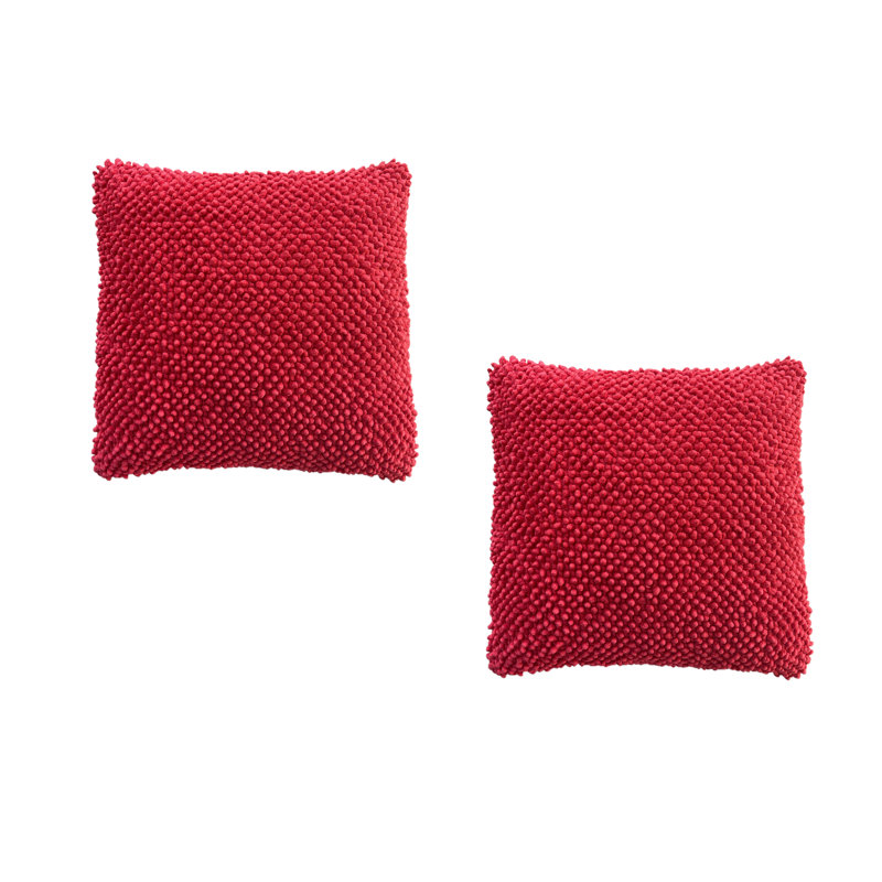 Felt Ball Square Cotton Pillow Cover, Fiery Red