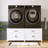 58.3" W Washer and Dryer Pedestal Cabinet with 2 Pull-Out Shelves, Enclosed Storage and Adjustable Feet, White