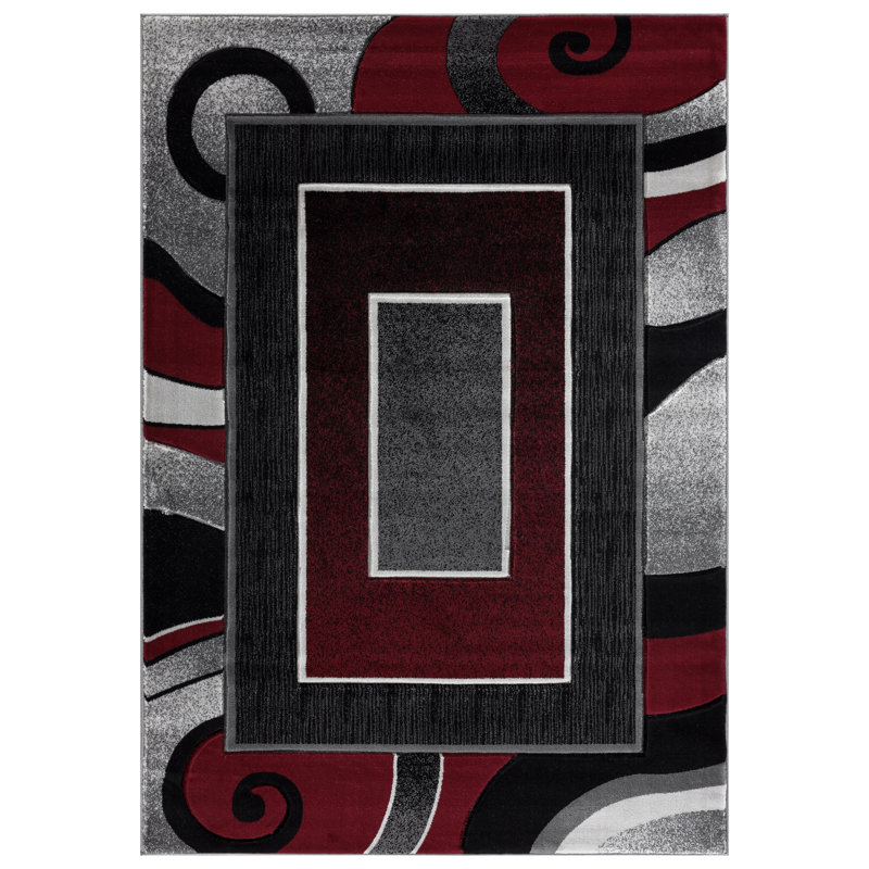 Tapis rouge / noir Anjolie, Rectangle 9 pi 6 po x 13 pi 10 po