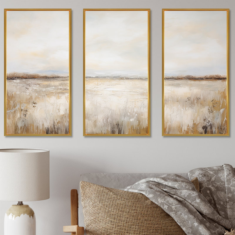 Ensemble de salon d'art mural prairies Pairies, Cadre flottant doré, H 32 po x l 48 po x P 1 po